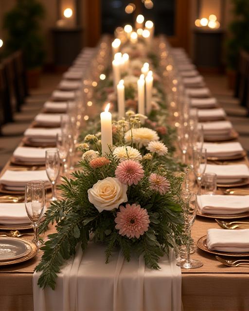 A lavish wedding table adorned with a floral centerpiece from Mineral Bloom
