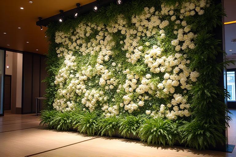 Large floral installation at a corporate event reception